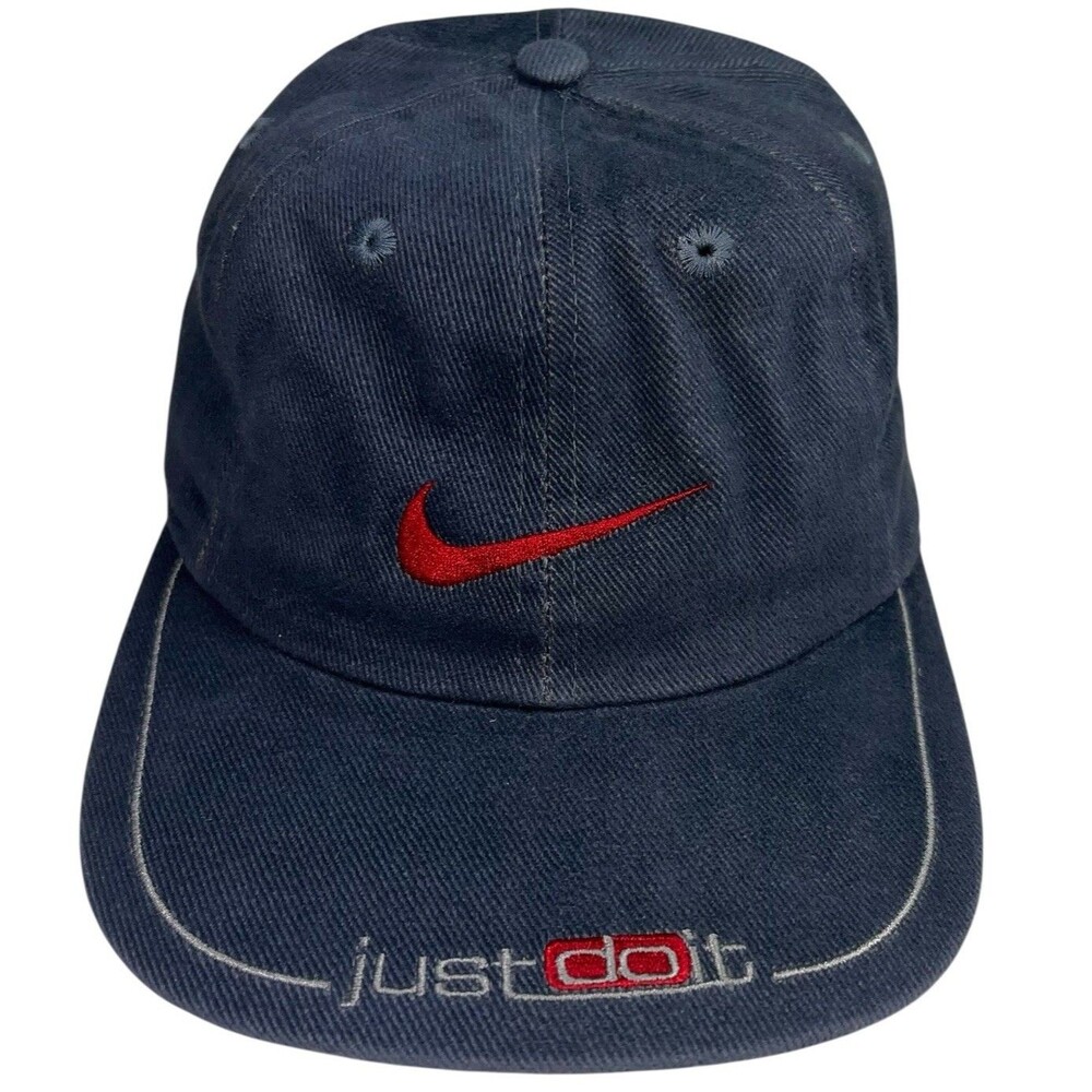 Vintage 90s Nike Snapback Just Do It Embroidered Blue Hat Red Swoosh Cotton